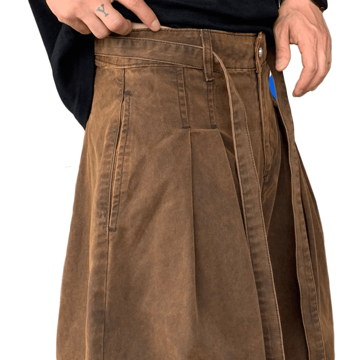 THE COVENANT Brown Washed Curved Denim Jeans - Elevated Agenda THE COVENANT Brown Washed Curved Denim JeansLoose-Fit Coffee Washed Curved Blade Denim Jeans Americano S