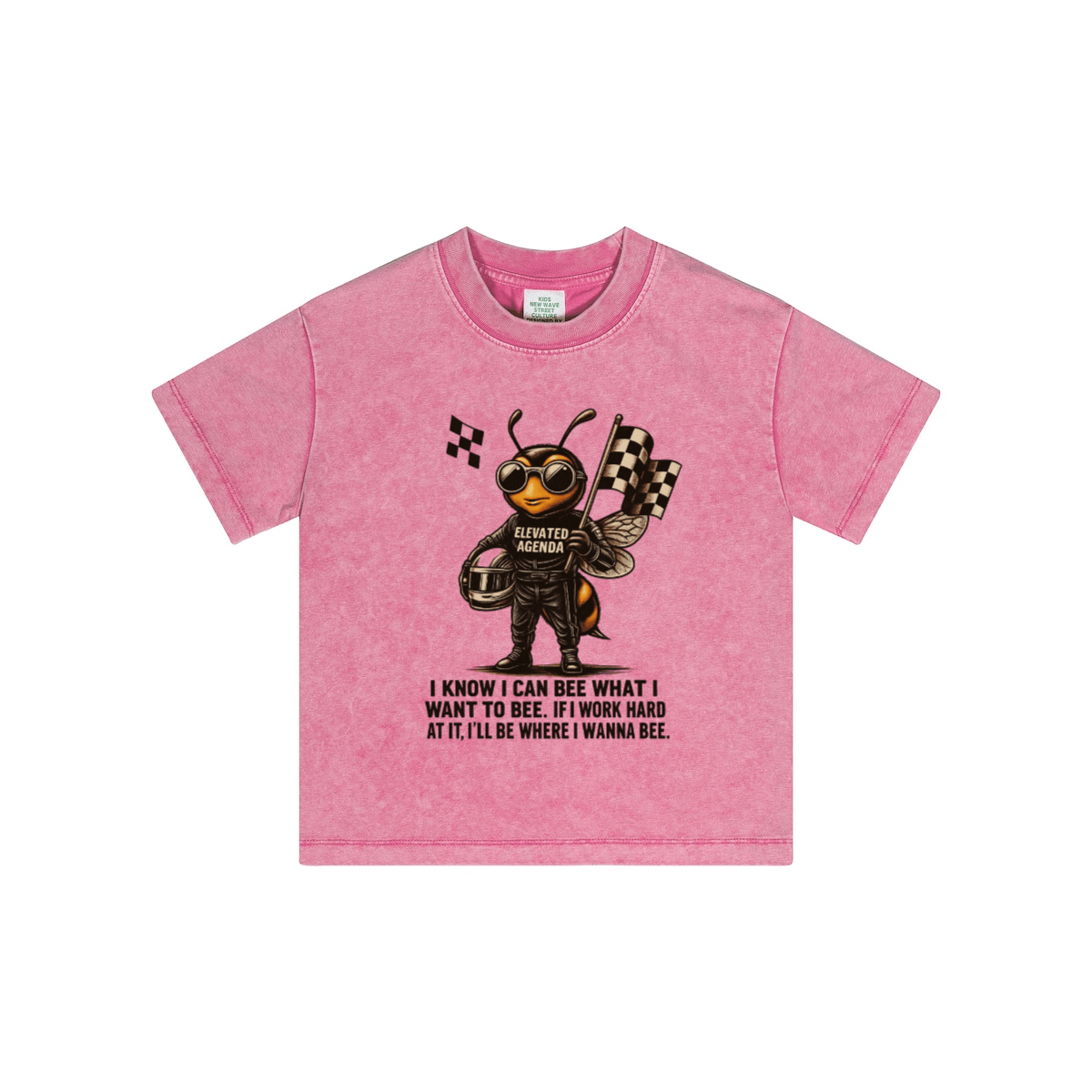 BEE GREAT RACER TEE(240GSM) - Elevated Agenda BEE GREAT RACER TEE(240GSM)Streetwear Kids Vintage Washed T-ShirtLight Blue_XS_