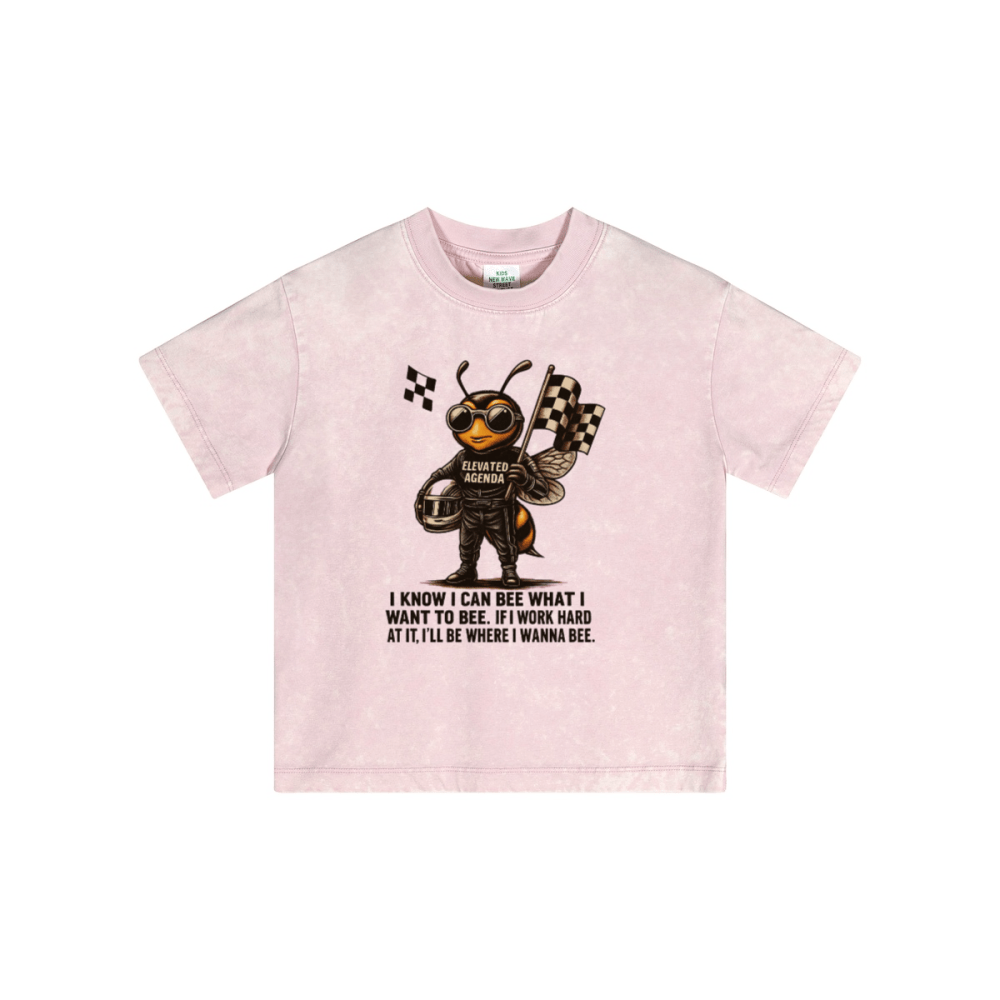 BEE GREAT RACER TEE(240GSM) - Elevated Agenda BEE GREAT RACER TEE(240GSM)Streetwear Kids Vintage Washed T-ShirtLight Pink_XS_