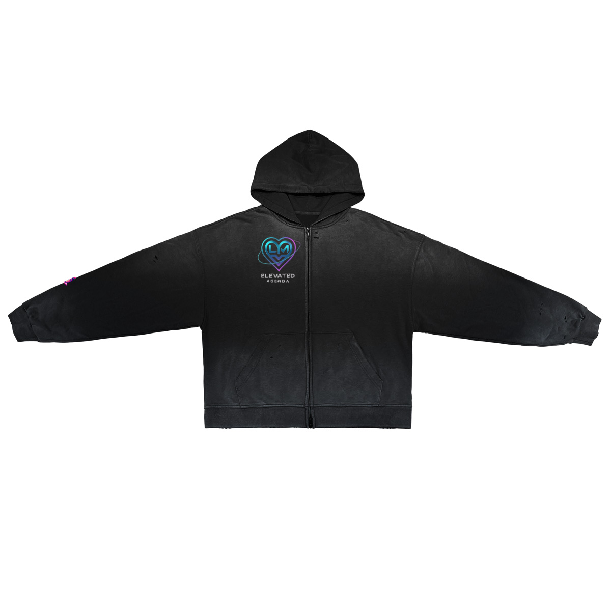 Unisex Washed Distressed Dystopian Streetwear Zip-Up Hoodie(420GSM)