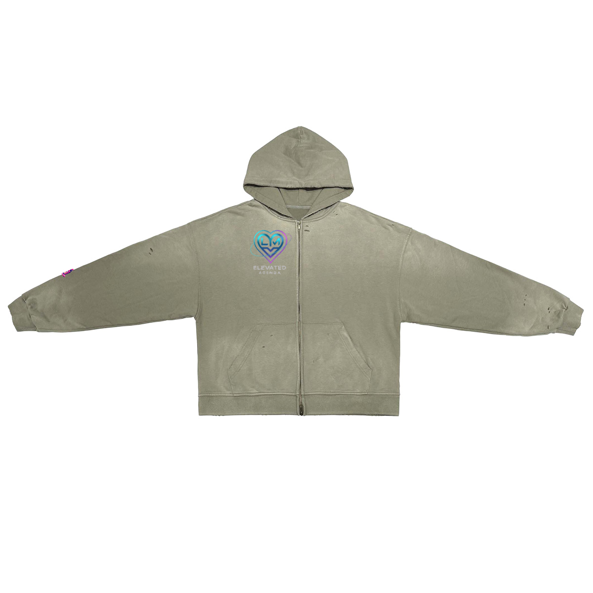 Unisex Washed Distressed Dystopian Streetwear Zip-Up Hoodie(420GSM)