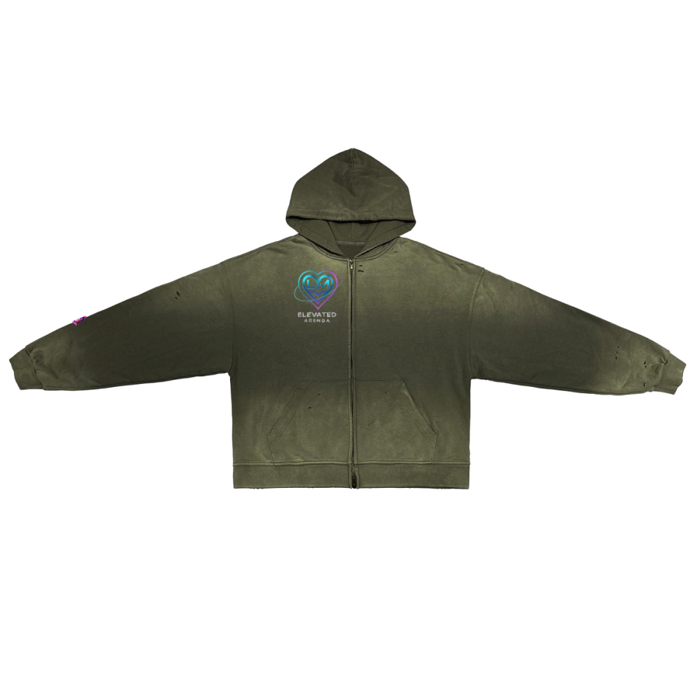 Unisex Washed Distressed Dystopian Streetwear Zip-Up Hoodie(420GSM)