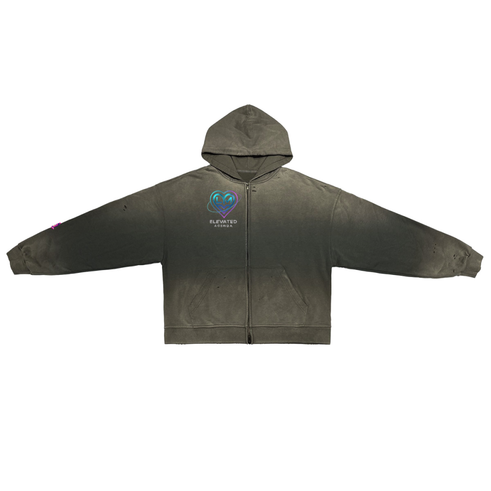 Unisex Washed Distressed Dystopian Streetwear Zip-Up Hoodie(420GSM)