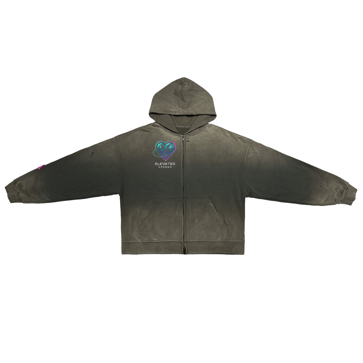 Unisex Washed Distressed Dystopian Streetwear Zip-Up Hoodie(420GSM)