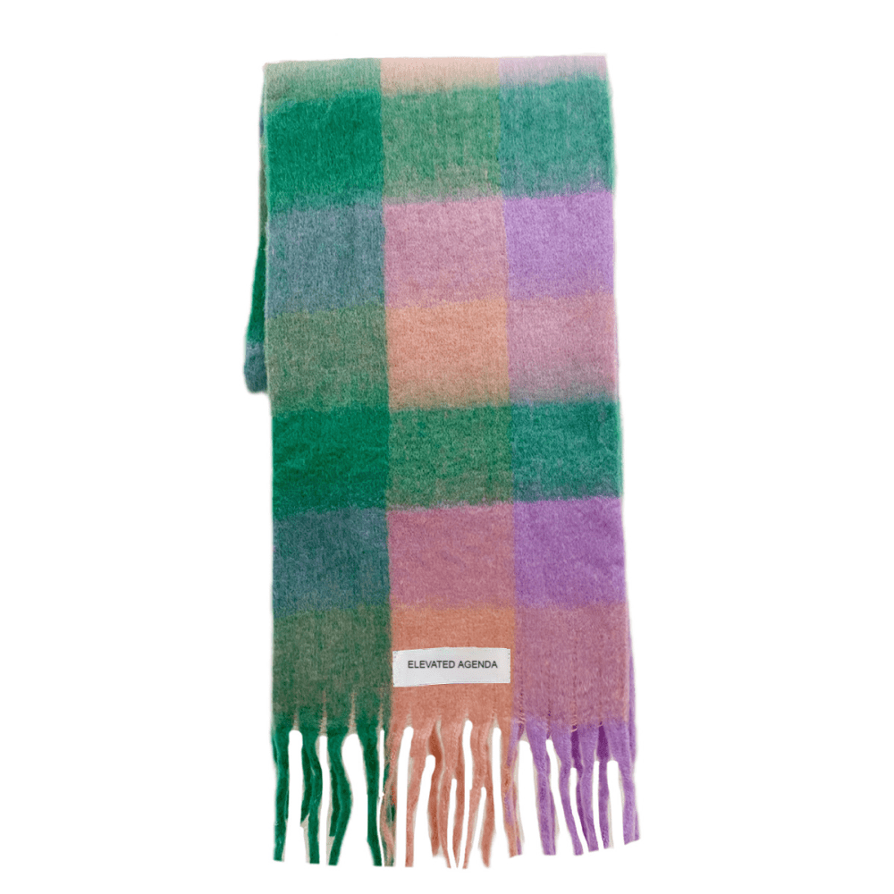 Imitation Cashmere Tassel Rainbow Scarf - Elevated Agenda Imitation Cashmere Tassel Rainbow ScarfImitation Cashmere Tassel Rainbow Scarf Pink and green 220cm