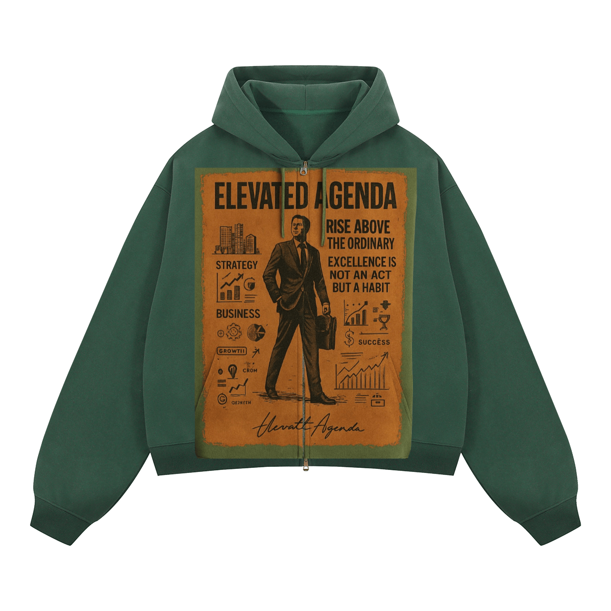 The Drones Zip - up Hoodie(380GSM) - Elevated Agenda The Drones Zip - up Hoodie(380GSM)Unisex Boxy Cropped Fleece Hoodie(380GSM) Dark Green S