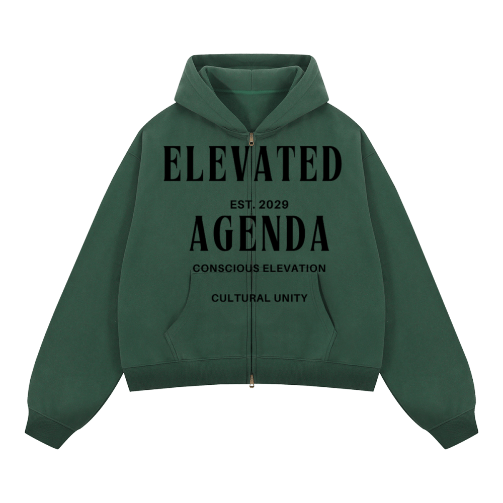 THE FORM Zip - up Hoodie CAN BE PAIRED(380GSM) - Elevated Agenda THE FORM Zip - up Hoodie CAN BE PAIRED(380GSM)Unisex Boxy Cropped Fleece Hoodie(380GSM) Dark Green S