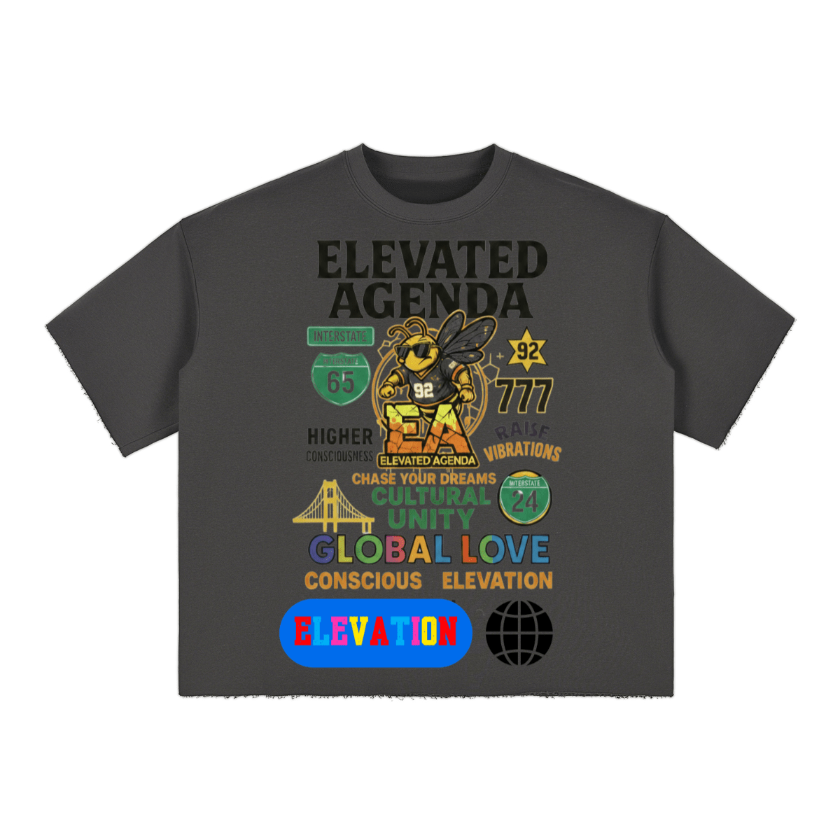 GLITCH Cropped Terry T-shirt(280GSM) - Elevated Agenda GLITCH Cropped Terry T-shirt(280GSM)Men’s Cropped Terry T-shirt(280GSM) Charcoal Gray S