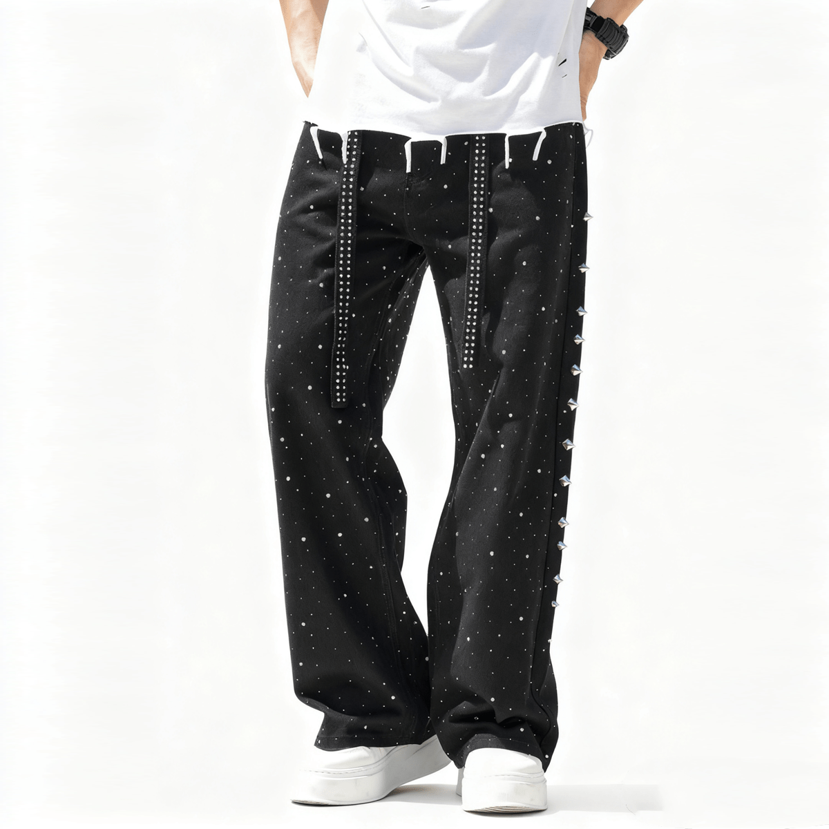 THE LIMELIGHT RHINESTONE Jeans - Elevated Agenda THE LIMELIGHT RHINESTONE JeansUnisex Rhinestone Star Loose Straight Jeans Black S