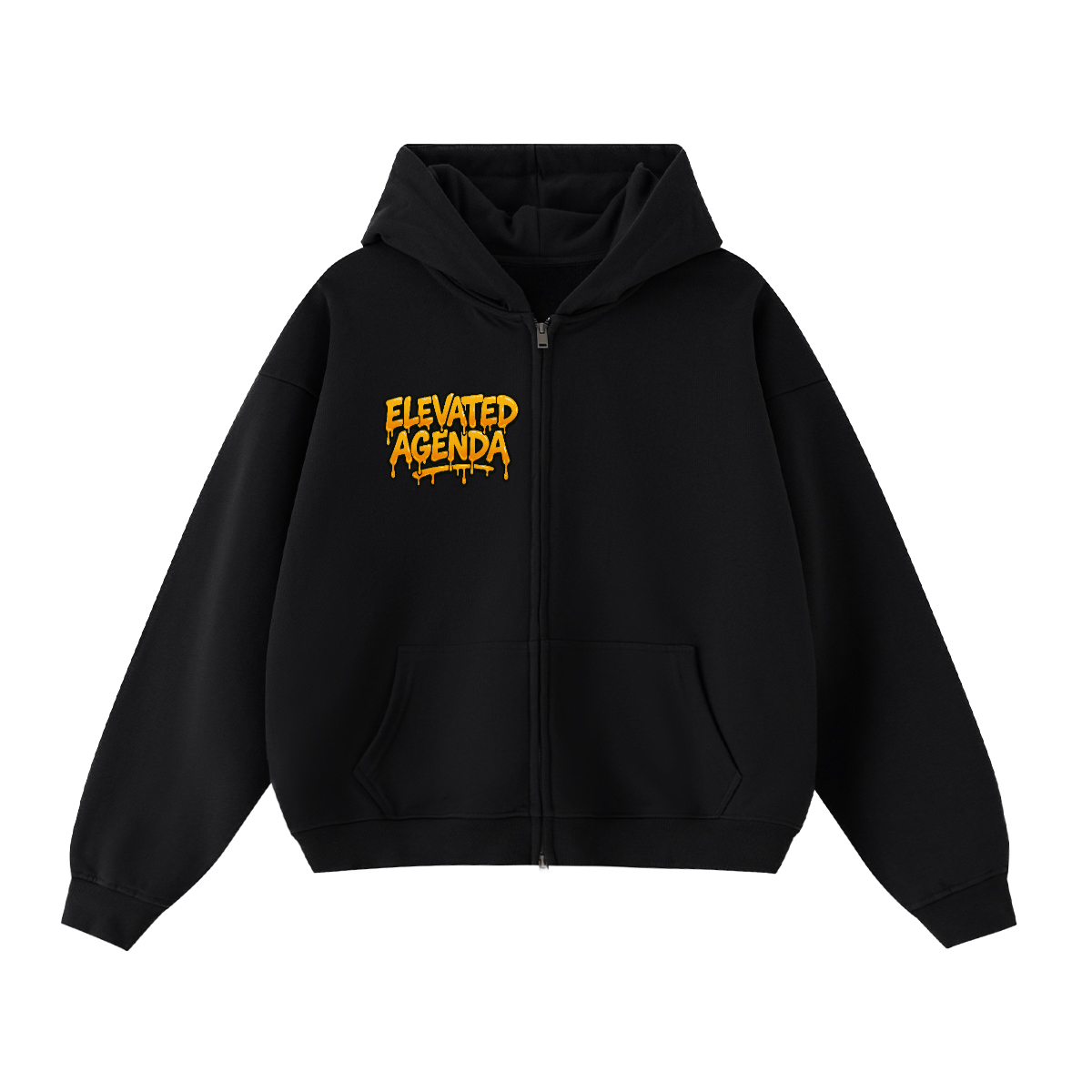THE AGENDA Cropped Oversized Zip - up Hoodie (460 GSM) - Elevated Agenda THE AGENDA Cropped Oversized Zip - up Hoodie (460 GSM)Unisex Cropped Oversized Zip-up Hoodie (460 GSM) Black XS
