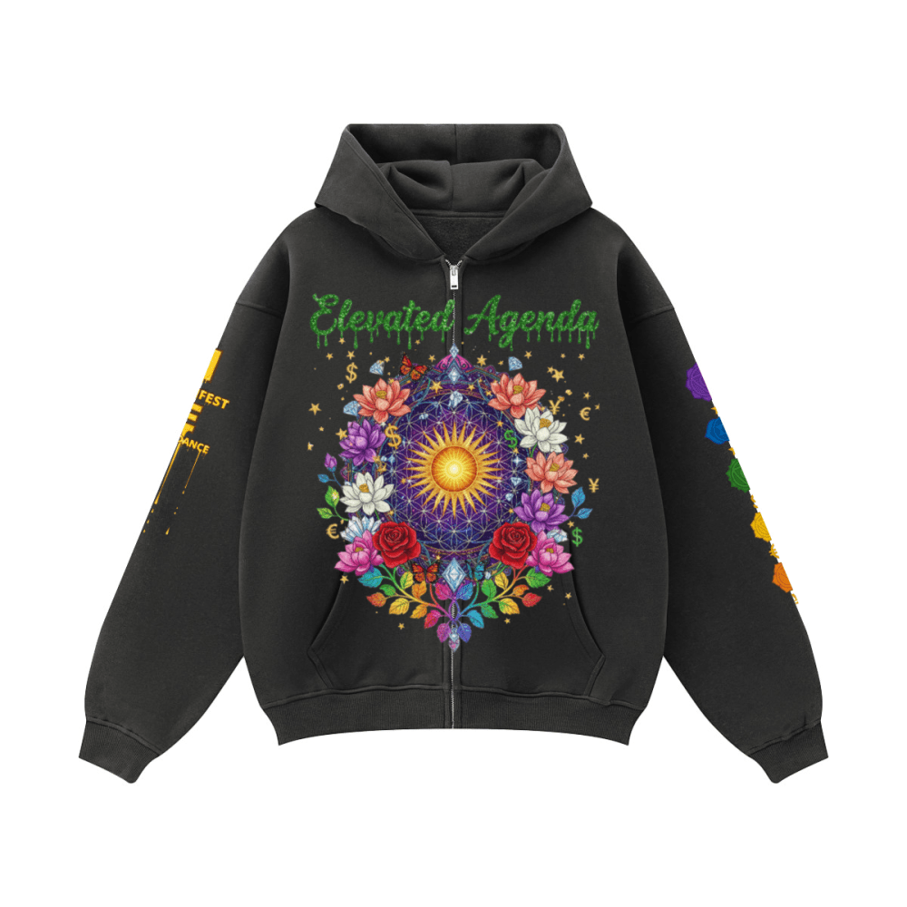 THE ASCENT ABUNDANCE HOODIE (380GSM) - Elevated Agenda THE ASCENT ABUNDANCE HOODIE (380GSM)Unisex Fleece Zip-up Hoodie(380GSM) Black S