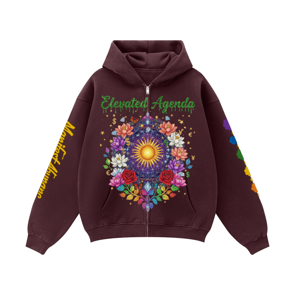 THE ASCENT ABUNDANCE HOODIE (380GSM) - Elevated Agenda THE ASCENT ABUNDANCE HOODIE (380GSM)Unisex Fleece Zip-up Oversized Hoodie(380GSM) Burgundy S