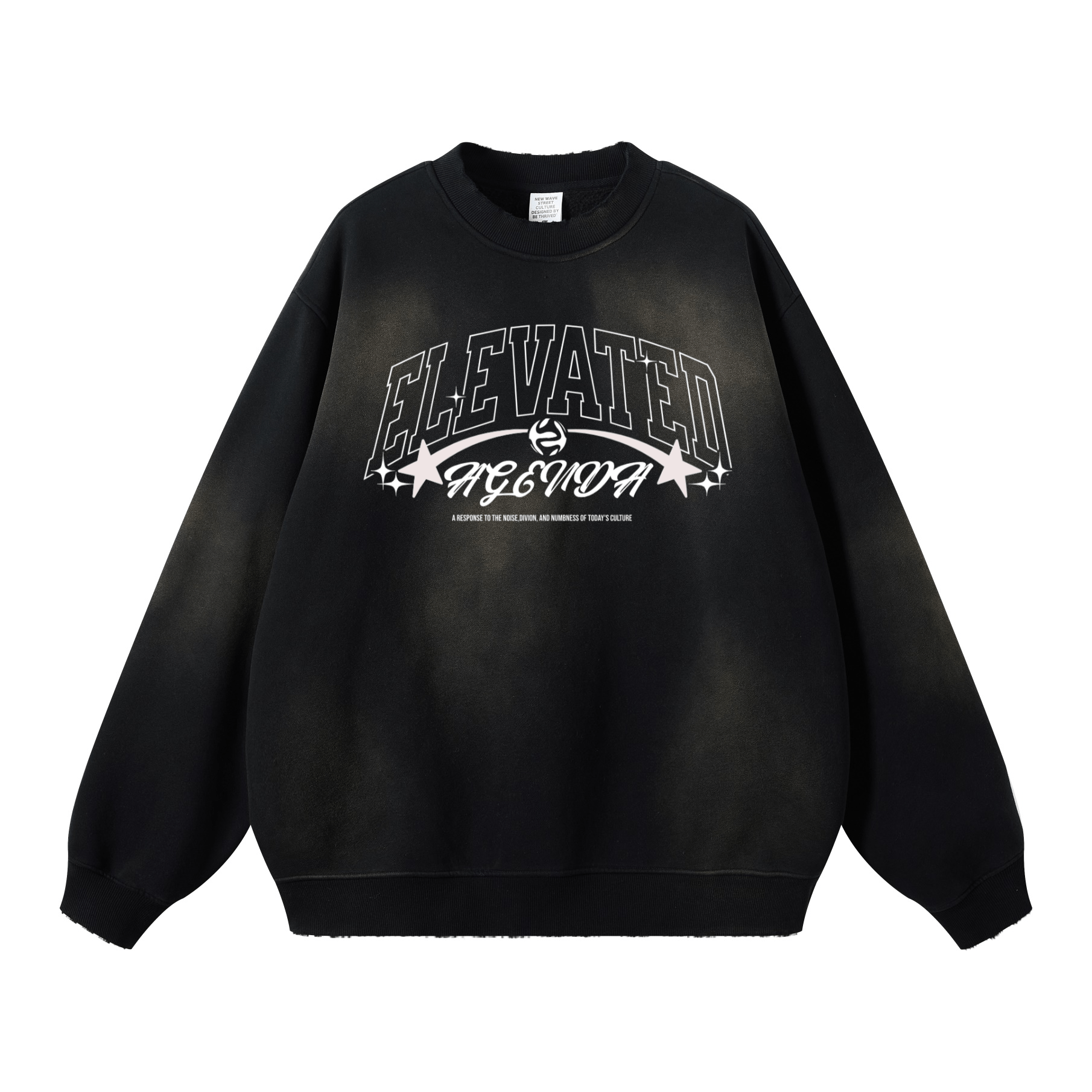 THE ALIGN Ombre Heavyweight Sweatshirt CAN BE PAIRED(440GSM) - Elevated Agenda THE ALIGN Ombre Heavyweight Sweatshirt CAN BE PAIRED(440GSM)440gsm Round Neck Washed Distressed Ombre Heavyweight Sweatshirt Black S