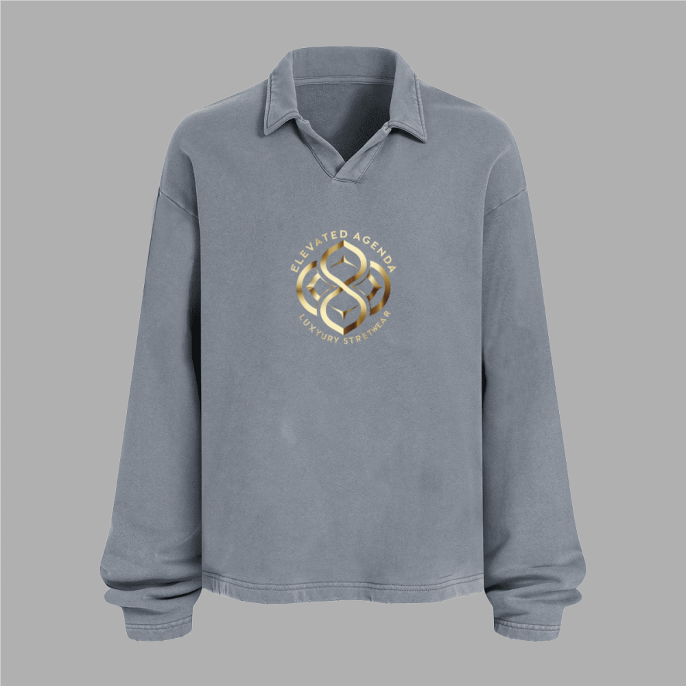 Unisex Washed Distressed French Terry Collared Oversized Long - Sleeve(380GSM) - Elevated AgendaUnisex Washed Distressed French Terry Collared Oversized Long - Sleeve(380GSM)Unisex Washed Distressed French Terry Collared Oversized Long-Sleeve(380GSM) Dusty Blue S