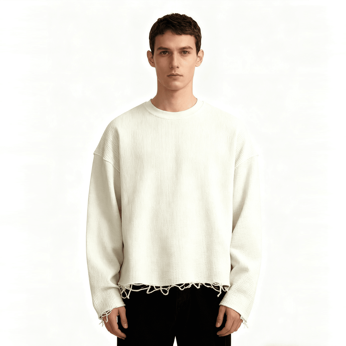THE HIVE Cropped Long Sleeve Shirt(290G) - Elevated Agenda THE HIVE Cropped Long Sleeve Shirt(290G)Unisex Waffle Cropped Long Sleeve Shirt(290G) White XS