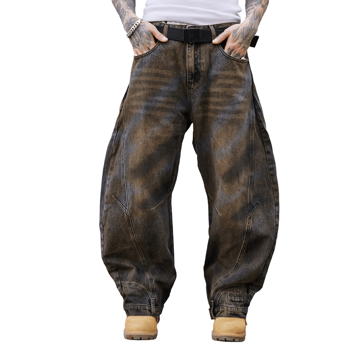 THE AFTER - HOURS Curved Denim Jeans - Elevated Agenda THE AFTER - HOURS Curved Denim JeansUnisex Loose-Fit Washed Curved Denim Jeans Dark Gray S