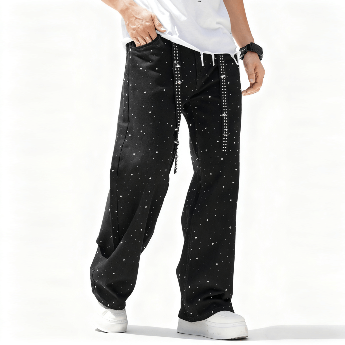 THE LIMELIGHT RHINESTONE Jeans - Elevated Agenda THE LIMELIGHT RHINESTONE JeansUnisex Rhinestone Star Loose Straight Jeans Black S