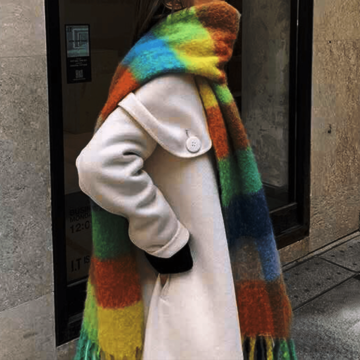 Imitation Cashmere Tassel Rainbow Scarf - Elevated Agenda Imitation Cashmere Tassel Rainbow ScarfImitation Cashmere Tassel Rainbow Scarf Pink and green 220cm