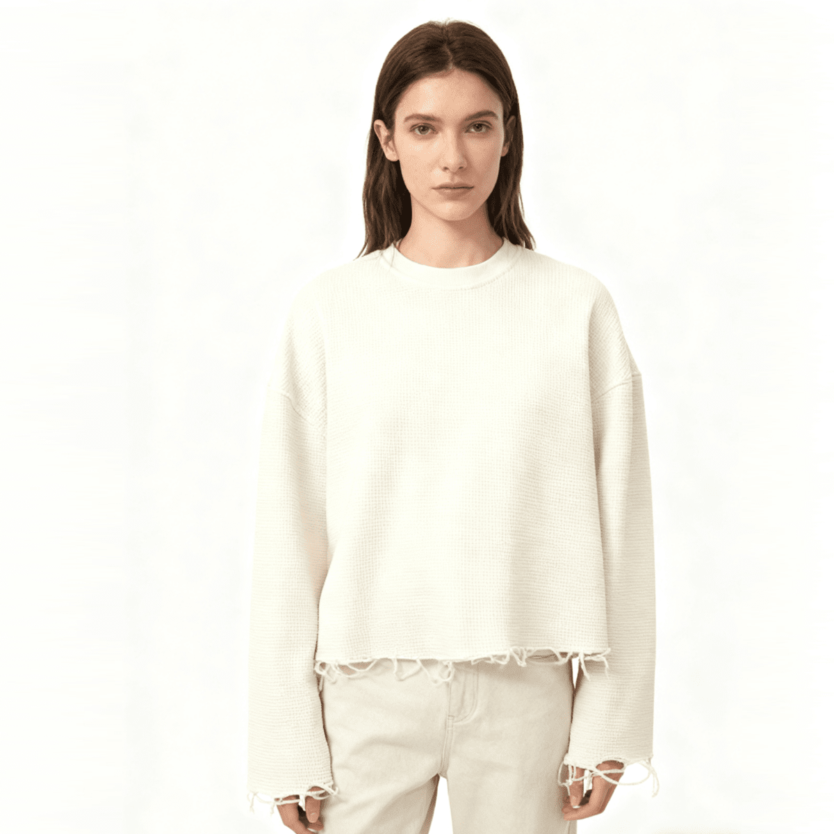 THE HIVE Cropped Long Sleeve Shirt(290G) - Elevated Agenda THE HIVE Cropped Long Sleeve Shirt(290G)Unisex Waffle Cropped Long Sleeve Shirt(290G) White XS