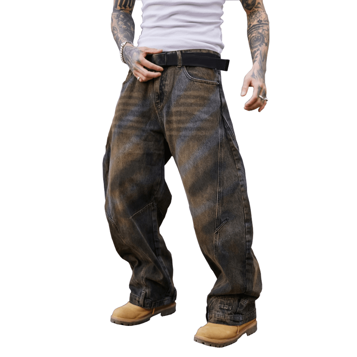 THE AFTER - HOURS Curved Denim Jeans - Elevated Agenda THE AFTER - HOURS Curved Denim JeansUnisex Loose-Fit Washed Curved Denim Jeans Dark Gray S