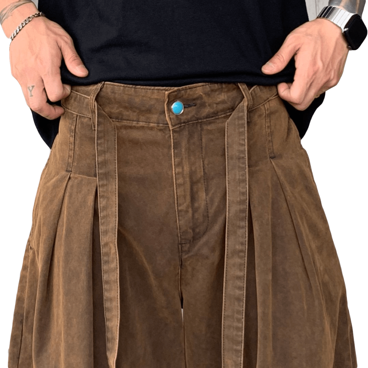 THE COVENANT Brown Washed Curved Denim Jeans - Elevated Agenda THE COVENANT Brown Washed Curved Denim JeansLoose-Fit Coffee Washed Curved Blade Denim Jeans Americano S