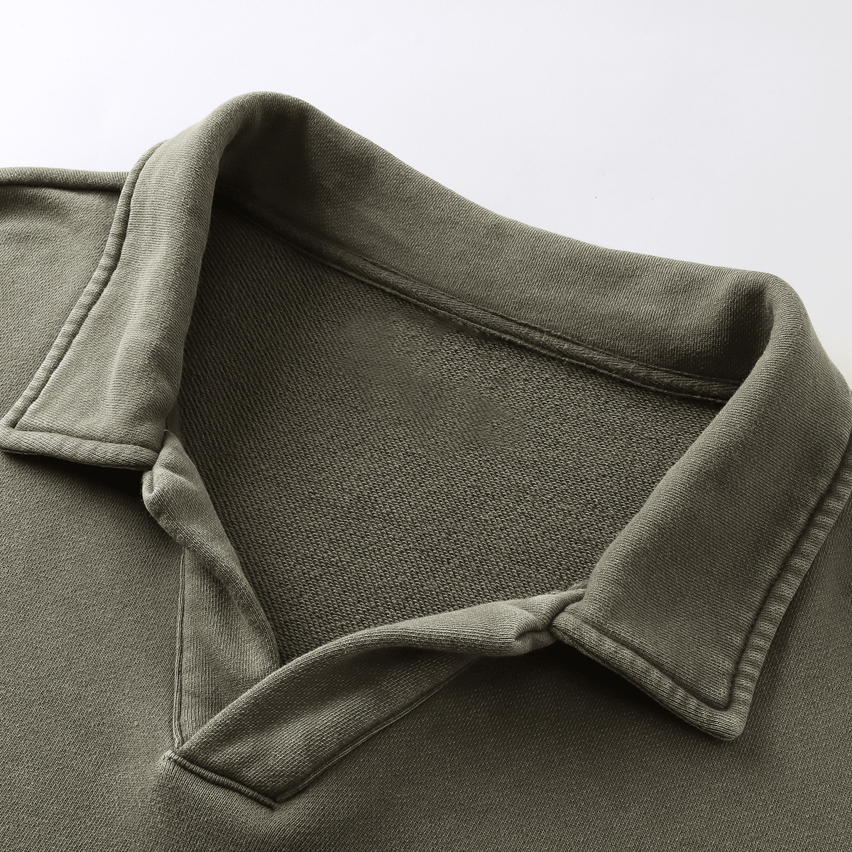 Unisex Washed Distressed French Terry Collared Oversized Long - Sleeve（380GSM） - Elevated AgendaUnisex Washed Distressed French Terry Collared Oversized Long - Sleeve（380GSM）Unisex Washed Distressed French Terry Collared Oversized Long-Sleeve（400GSM） Khaki Green S