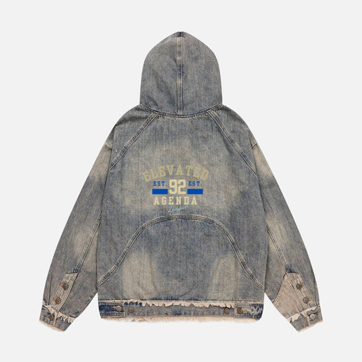 Unisex Washed Distressed Fuzzy Denim Hoodie