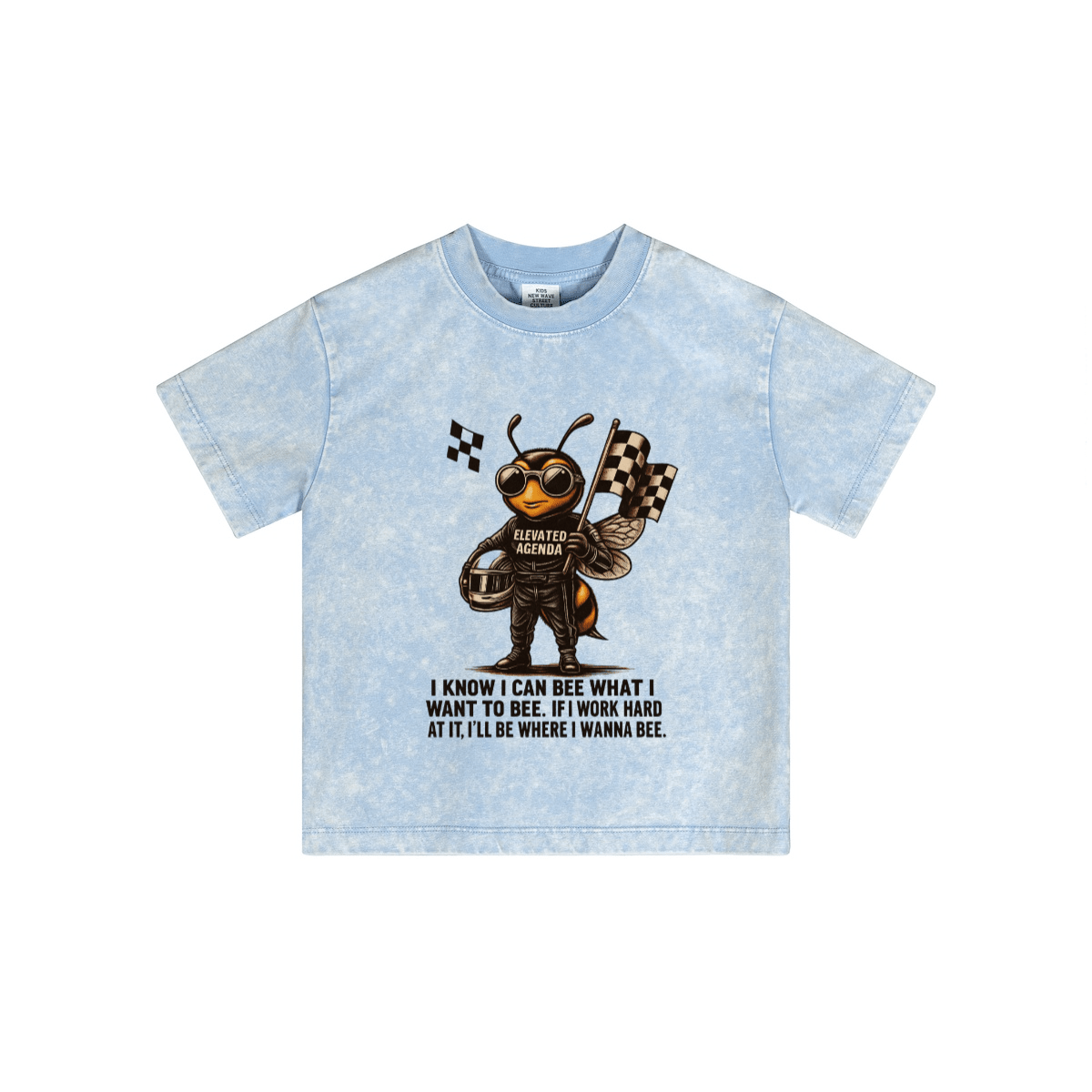 BEE GREAT RACER TEE(240GSM) - Elevated Agenda BEE GREAT RACER TEE(240GSM)Streetwear Kids Vintage Washed T-ShirtLight Blue_XS_