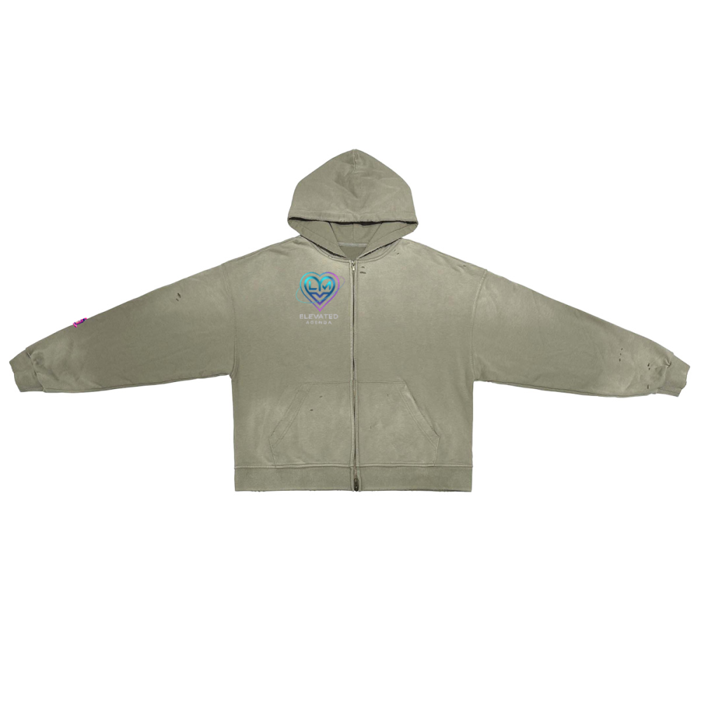 Unisex Washed Distressed Dystopian Streetwear Zip-Up Hoodie(420GSM)