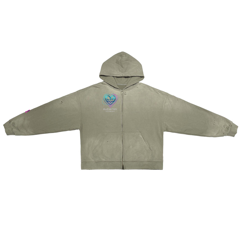 Unisex Washed Distressed Dystopian Streetwear Zip-Up Hoodie(420GSM)