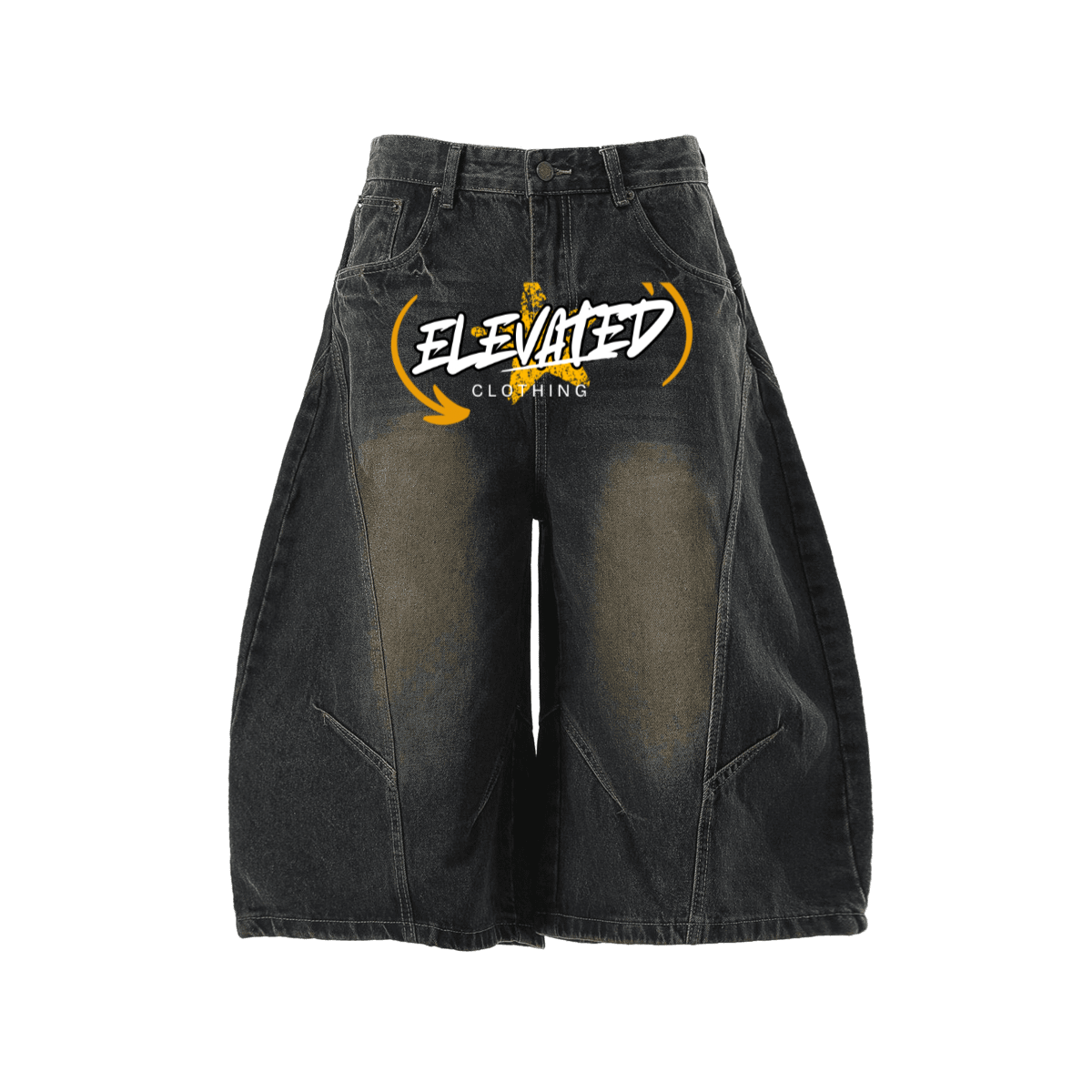 Unisex Wide-Leg Curved Blade Denim Shorts