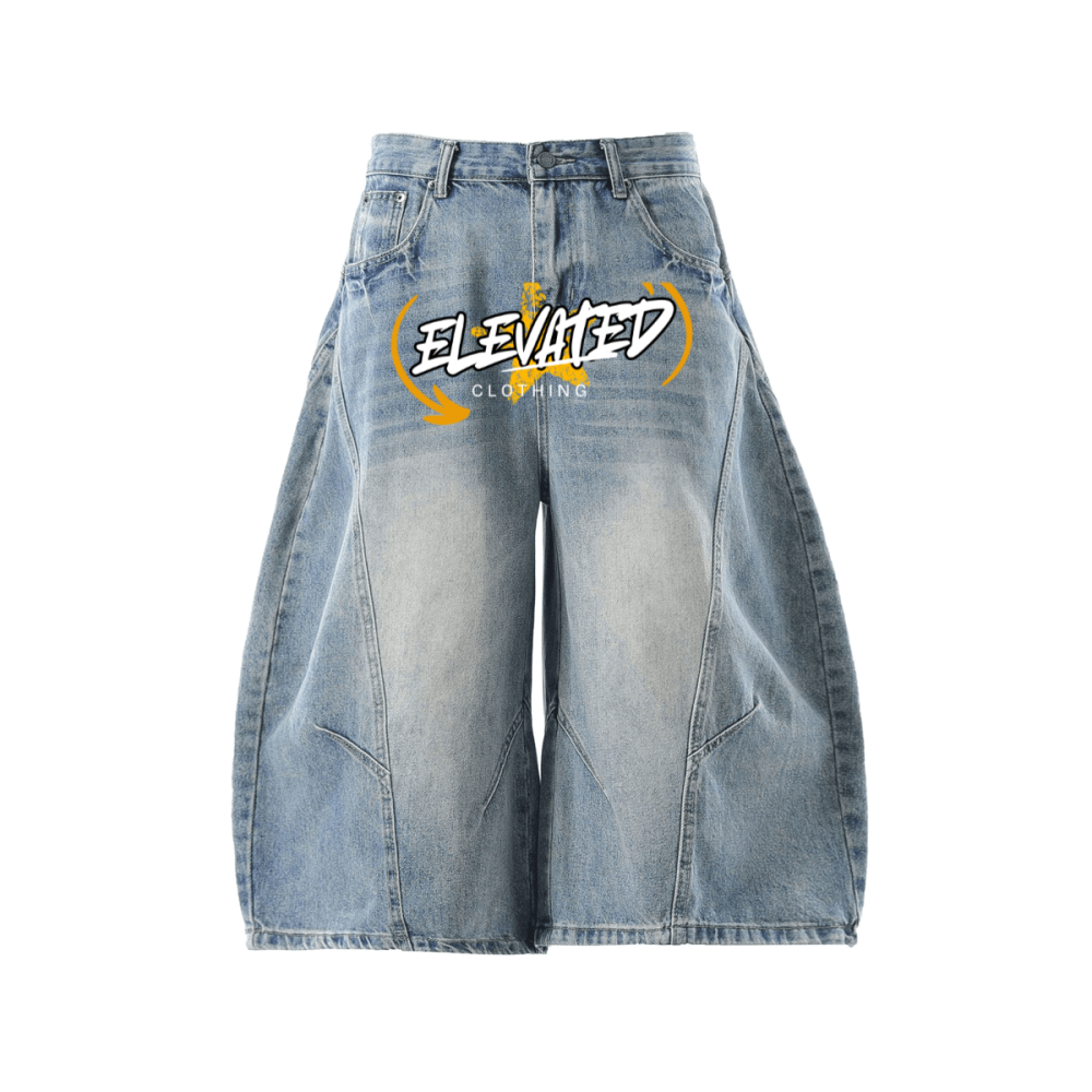 Unisex Wide-Leg Curved Blade Denim Shorts