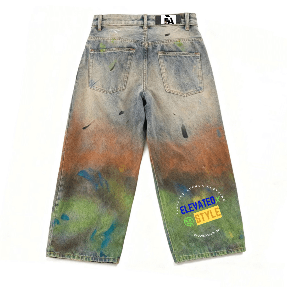 Unisex Vintage Washed Distressed Paint-Splatter Denim Jeans