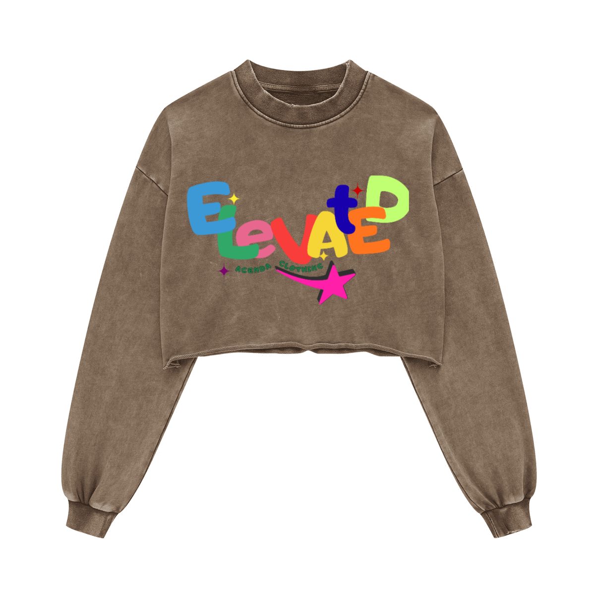 THE SHE FLY Cropped Crew （380GSM） - Elevated Agenda THE SHE FLY Cropped Crew （380GSM）Washed Raw-Edge Cropped Crewneck Long-Sleeve T-Shirt（380GSM） Americano S