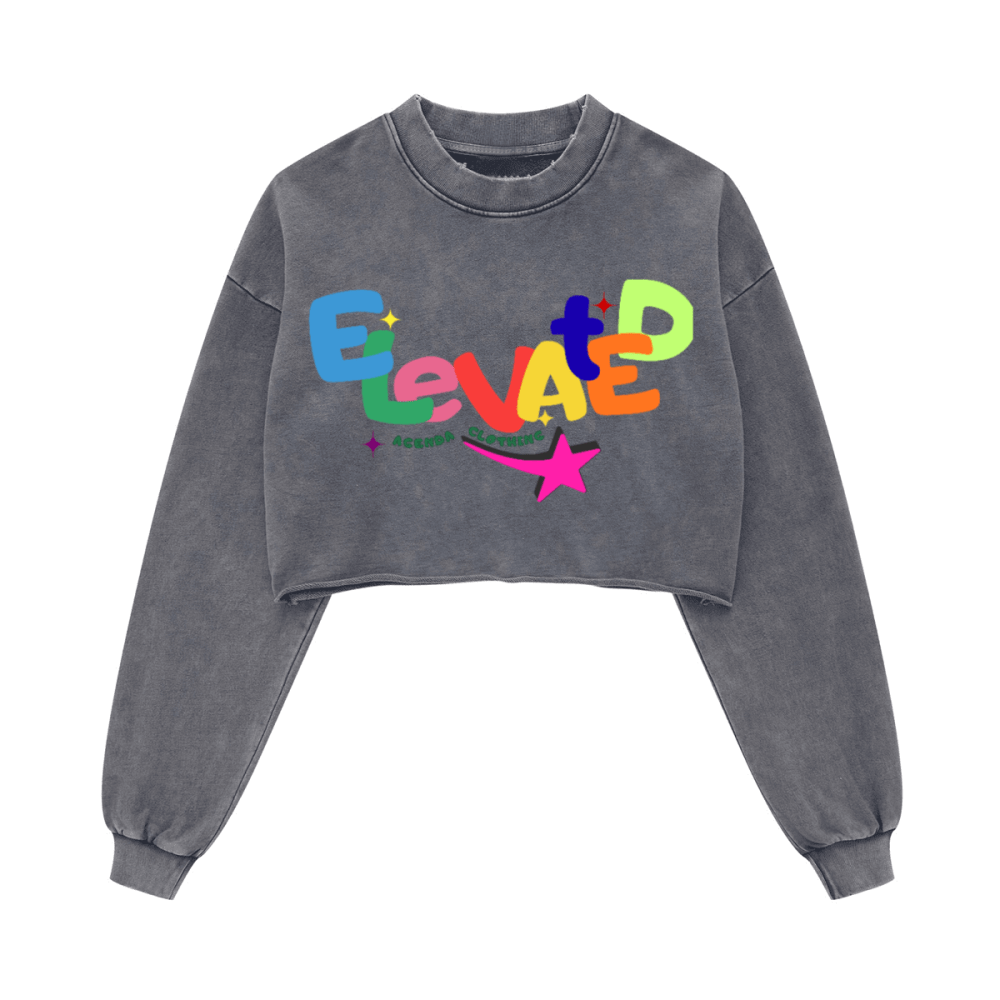 THE SHE FLY Cropped Crew （380GSM） - Elevated Agenda THE SHE FLY Cropped Crew （380GSM）Washed Raw-Edge Cropped Crewneck Long-Sleeve T-Shirt（380GSM） Royal Blue S