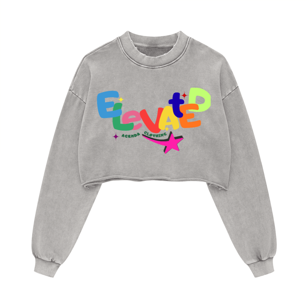 THE SHE FLY Cropped Crew （380GSM） - Elevated Agenda THE SHE FLY Cropped Crew （380GSM）Washed Raw-Edge Cropped Crewneck Long-Sleeve T-Shirt（380GSM） Gray S