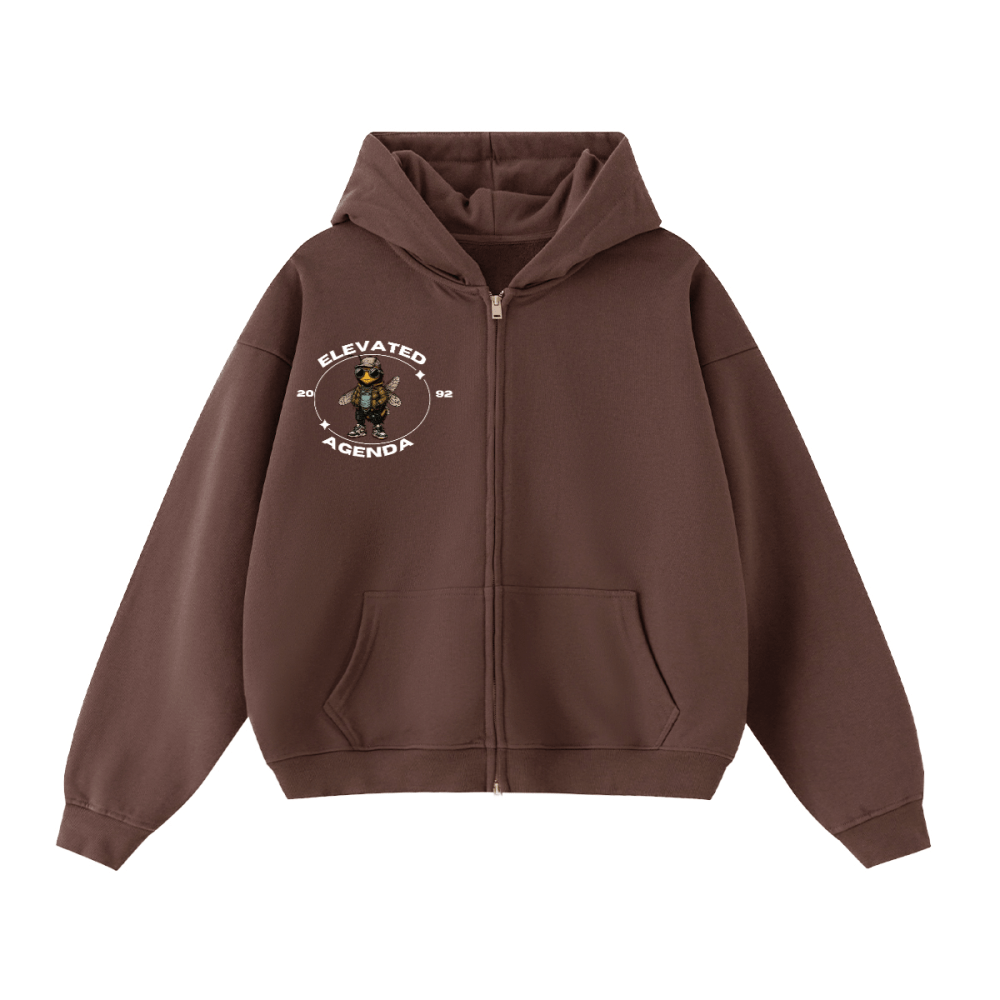 Unisex Cropped Oversized Zip - up Hoodie (460 GSM) - Elevated AgendaUnisex Cropped Oversized Zip - up Hoodie (460 GSM)Unisex Cropped Oversized Zip-up Hoodie (460 GSM) Brown XS