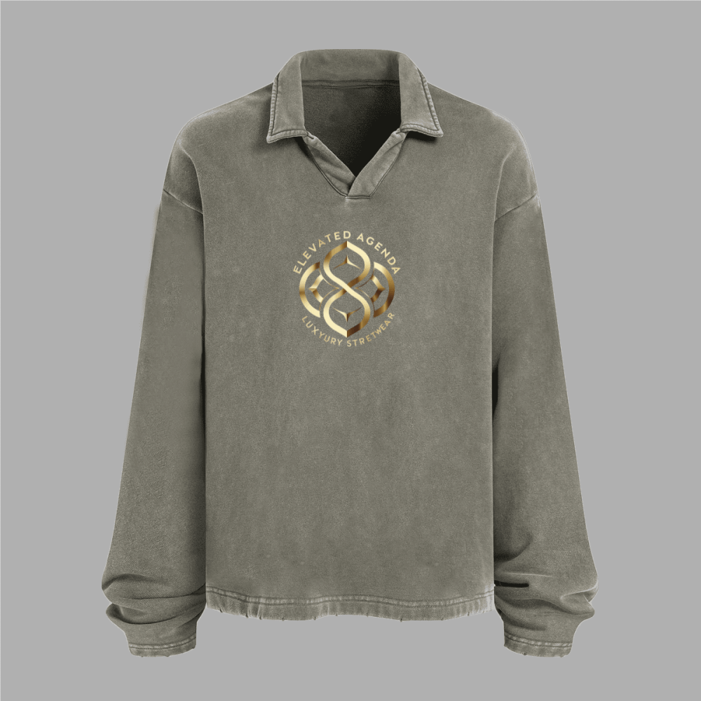 Unisex Washed Distressed French Terry Collared Oversized Long - Sleeve（380GSM） - Elevated AgendaUnisex Washed Distressed French Terry Collared Oversized Long - Sleeve（380GSM）Unisex Washed Distressed French Terry Collared Oversized Long-Sleeve（400GSM） Khaki Green S
