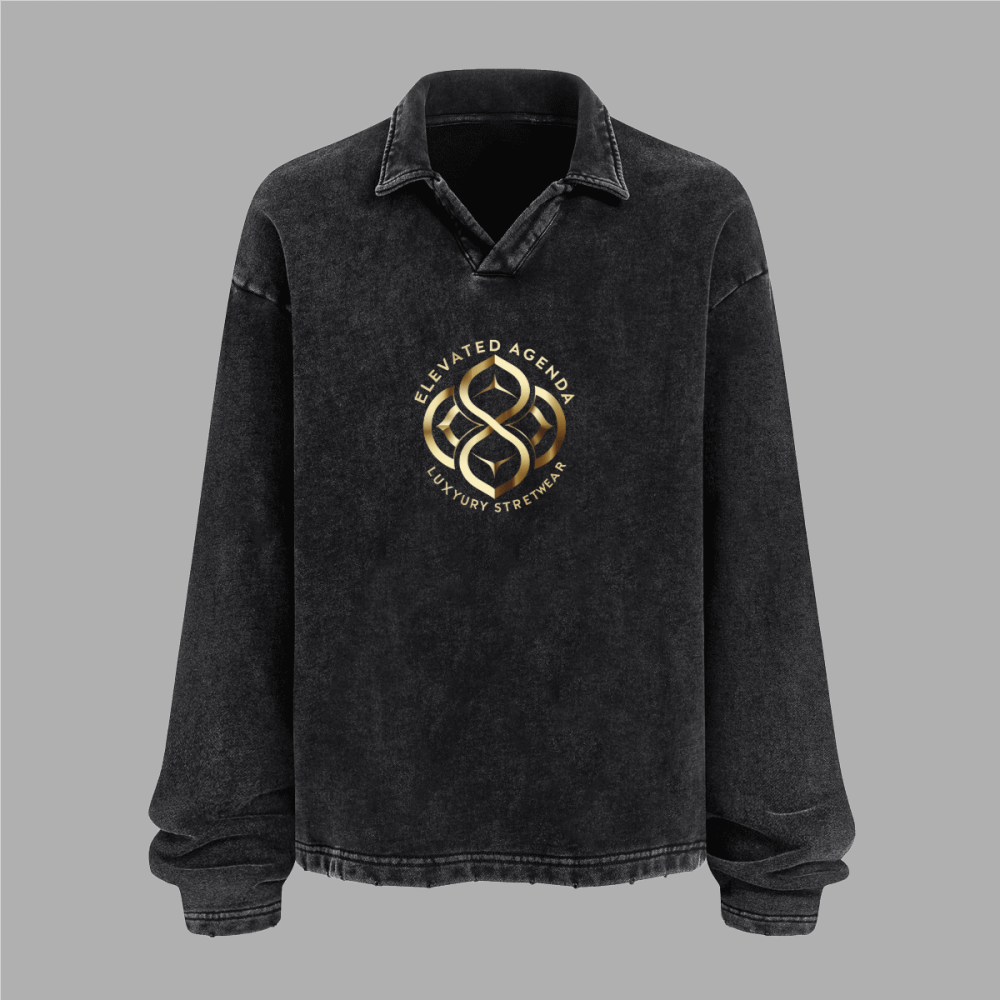 Unisex Washed Distressed French Terry Collared Oversized Long - Sleeve（380GSM） - Elevated AgendaUnisex Washed Distressed French Terry Collared Oversized Long - Sleeve（380GSM）Unisex Washed Distressed French Terry Collared Oversized Long-Sleeve（380GSM） Black S